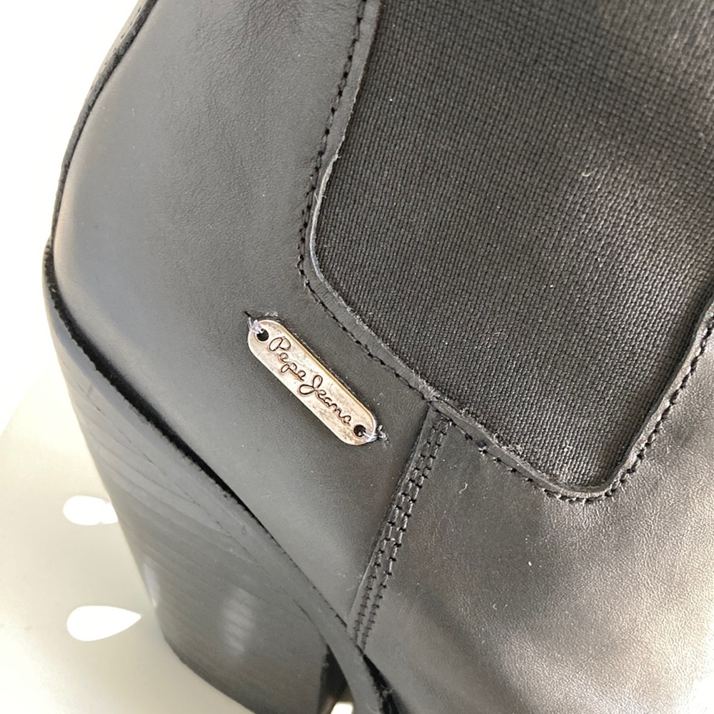 Pepe Jeans London Black Leather Cowboy Western Boot Bootie w Goring size EU 37 - Picture 10 of 17